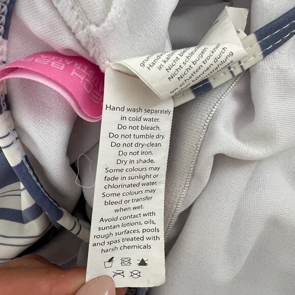 BEACH BABE AUSTRALIA Striped White & Blue One Piece Swimsuit Size 8 - Picture 7 of 8